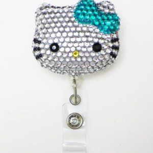 Teal Hello Kitty Blinged Rhinestone Retractable ID Badge Reel Holder